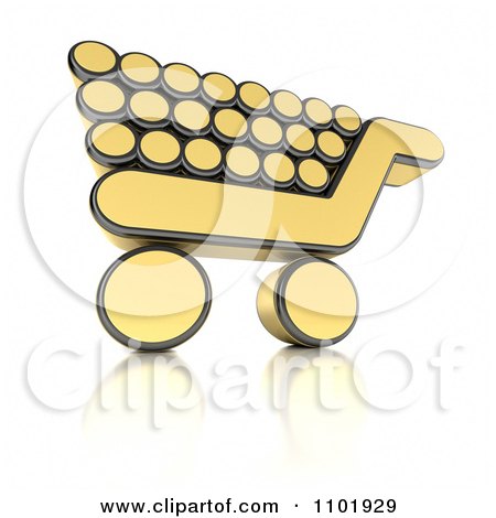 Clipart 3d Golden Shopping Cart Icon With A Reflection - Royalty Free CGI Illustration by stockillustrations