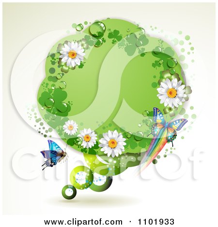 Clipart Round Green St Patricks Day Frame With Butterflies And Daisies - Royalty Free Vector Illustration by merlinul