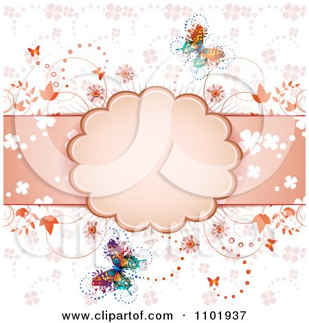 Clipart Spring Butterfly Background With A Pink Frame And Flowers - Royalty Free Vector Illustration by merlinul