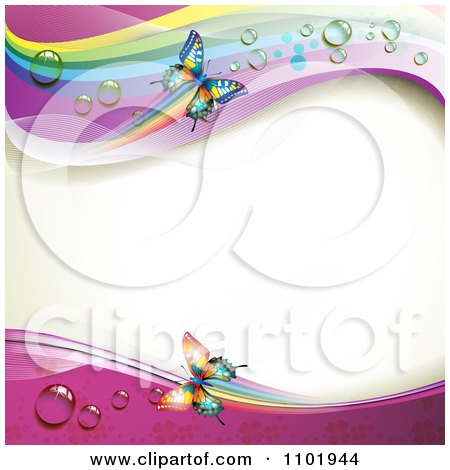 Clipart Spring Butterfly Background With Dew And Rainbows - Royalty Free Vector Illustration by merlinul