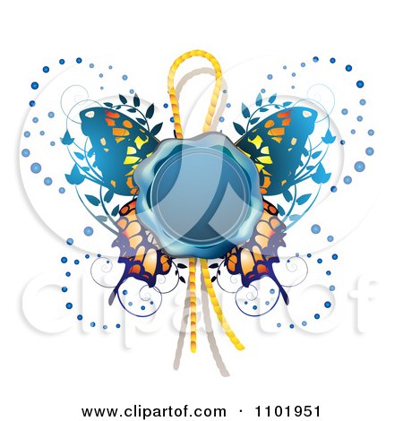 Clipart Blue Wax Butterfly Seal - Royalty Free Vector Illustration by merlinul