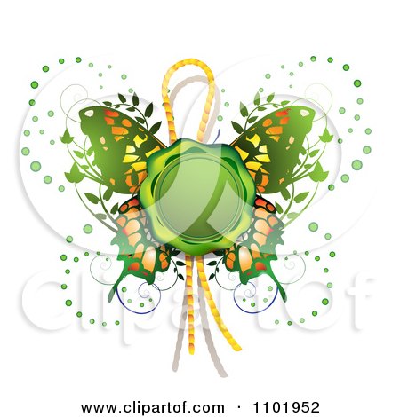 Clipart Green Wax Butterfly Seal - Royalty Free Vector Illustration by merlinul