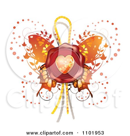 Clipart Red Heart Wax Butterfly Seal - Royalty Free Vector Illustration by merlinul
