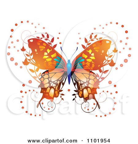 Clipart Ornate Orange Butterfly With Foliage - Royalty Free Vector Illustration by merlinul