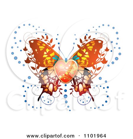 Clipart Ornate Orange Butterfly With A Heart Center - Royalty Free Vector Illustration by merlinul