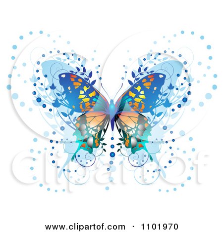 Clipart Ornate Blue Butterfly On White 2 - Royalty Free Vector Illustration by merlinul