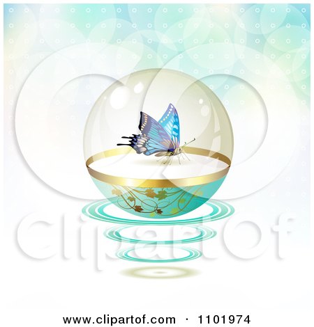 Clipart Butterfly In A Protective Sphere With Flares On Gradient 1 - Royalty Free Vector Illustration by merlinul