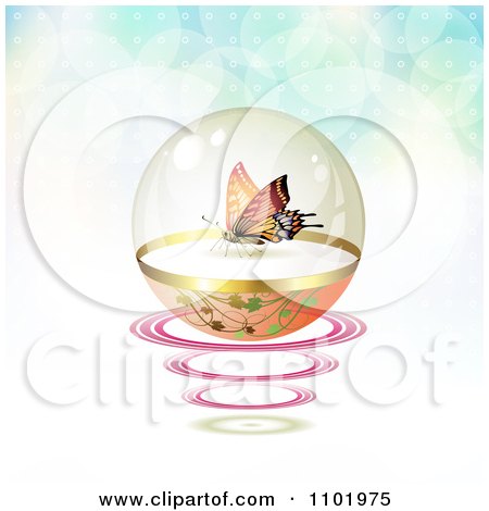 Clipart Butterfly In A Protective Sphere With Flares On Gradient 2 - Royalty Free Vector Illustration by merlinul