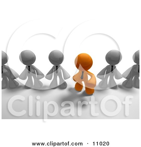 Orange Business Man Standing Out From the Crowd of Gray Business Men Clipart Illustration by Leo Blanchette