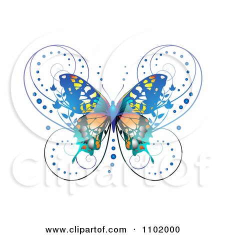 Clipart Ornate Blue Butterfly On White 1 - Royalty Free Vector Illustration by merlinul
