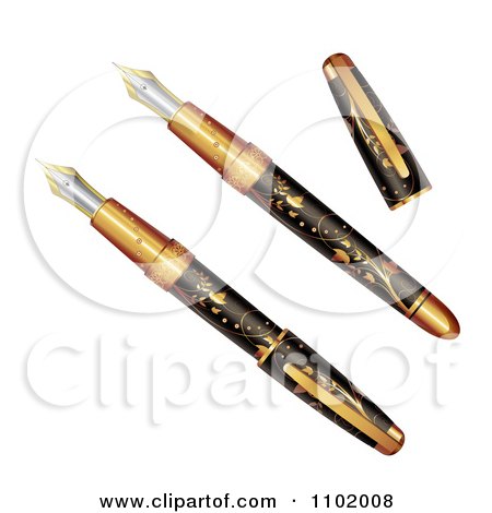 Clipart 3d Black And Gold Fountain Pens - Royalty Free Vector Illustration by merlinul
