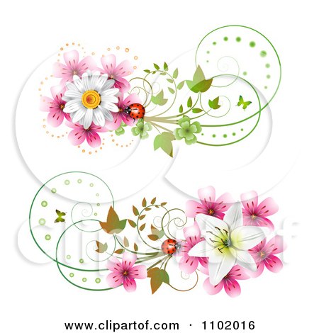 Clipart Pink And White Daisy Ladybug And Lily Design Elements - Royalty Free Vector Illustration by merlinul