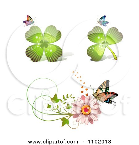 Clipart Shamrock Clover And Daisy Design Elements With Butterflies - Royalty Free Vector Illustration by merlinul