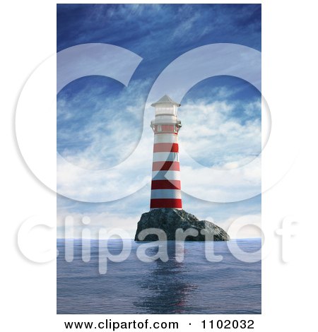 Clipart 3d Red And White Island Nautical Light House On A Calm Day - Royalty Free CGI Illustration by Mopic