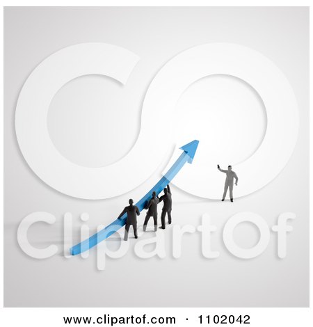 Clipart 3d Little People Lifting A Blue Arrow - Royalty Free CGI Illustration by Mopic