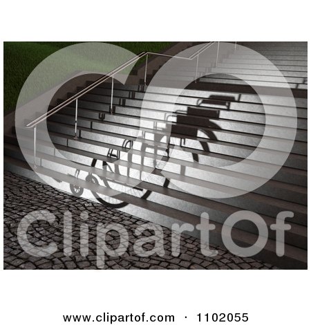 Clipart 3d Wheelchair Shadow On A Flight Of Stairs - Royalty Free CGI Illustration by Mopic