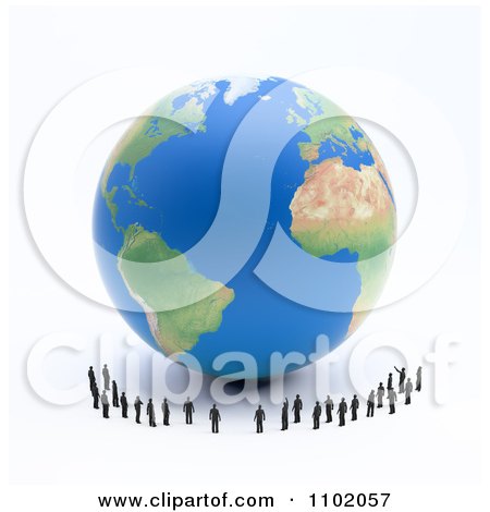 Clipart 3d Little People Standing Around An Earth Globe - Royalty Free CGI Illustration by Mopic