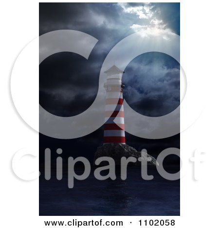 Clipart 3d Red And White Coastal Nautical Light House In A Storm - Royalty Free CGI Illustration by Mopic