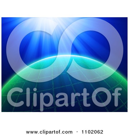 Clipart Bright Light Shining Down On A Binary Grid Globe Over Blue - Royalty Free CGI Illustration by Mopic