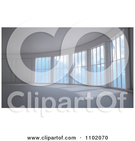 Clipart 3d Modern Interior With A Curved Wall Of Windows - Royalty Free CGI Illustration by Mopic