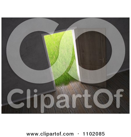 Clipart 3d Interior With An Open Door And Grass - Royalty Free CGI Illustration by Mopic