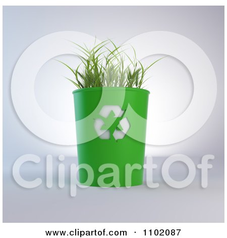 Clipart 3d Grass Growing In A Green Recycle Bin - Royalty Free CGI Illustration by Mopic