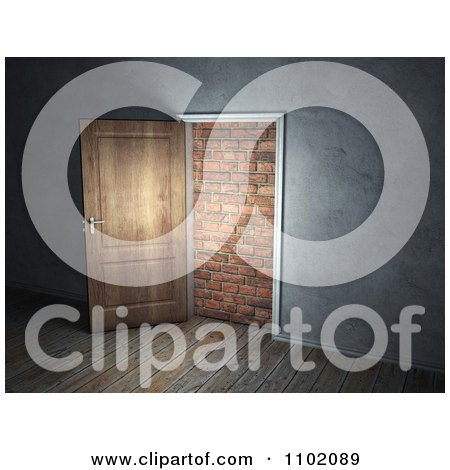 Clipart 3d Interior Of An Open Door Leading To A Brick Wall - Royalty Free CGI Illustration by Mopic