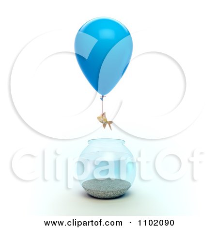 Clipart 3d Goldfish Escaping From A Bowl With A Balloon - Royalty Free CGI Illustration by Mopic