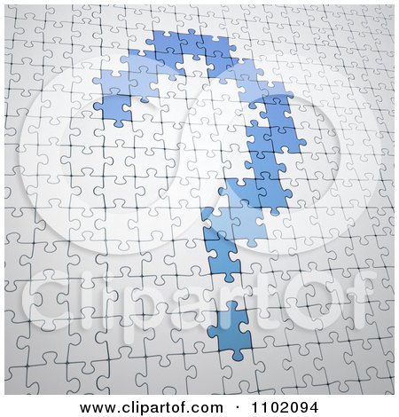 Clipart 3d Blue Puzzle Piece Question Mark Revealed In White - Royalty Free CGI Illustration by Mopic