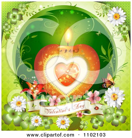 Clipart Heart Candle With A Valentines Day Banner On Green - Royalty Free Vector Illustration by merlinul