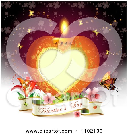 Clipart Heart Candle With A Valentines Day Banner On Red - Royalty Free Vector Illustration by merlinul