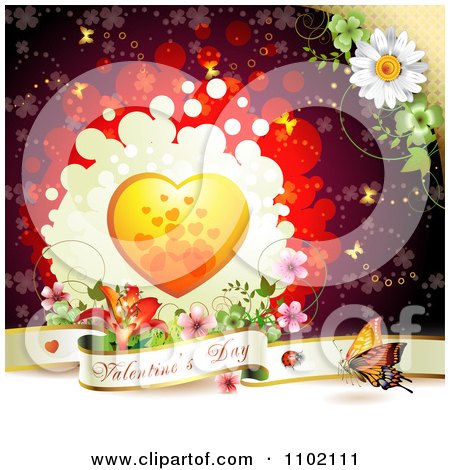 Clipart Valentine Day Banner Under An Orange Heart On Red - Royalty Free Vector Illustration by merlinul