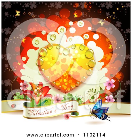 Clipart Valentine Day Banner Under A Dewy Orange Heart On Red - Royalty Free Vector Illustration by merlinul