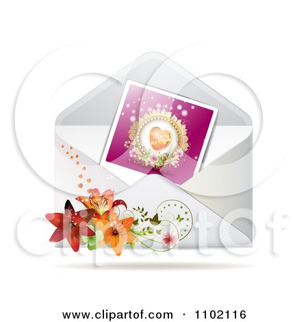 Clipart Heart Photo In An Envelope With Lilies - Royalty Free Vector Illustration by merlinul
