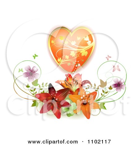 Clipart Gold And Orange Floral Heart Over Lilies - Royalty Free Vector Illustration by merlinul