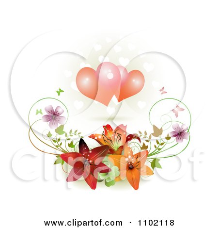 Clipart Two Hearts Over Lilies - Royalty Free Vector Illustration by merlinul