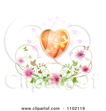 Clipart Gold And Orange Floral Heart Over Blossoms - Royalty Free Vector Illustration by merlinul