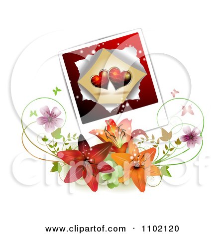 Clipart Heart Instant Photo Over Lilies - Royalty Free Vector Illustration by merlinul