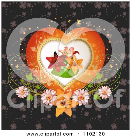 Clipart Lilies Inside A Heart Frame With Flowers And Clovers - Royalty Free Vector Illustration by merlinul