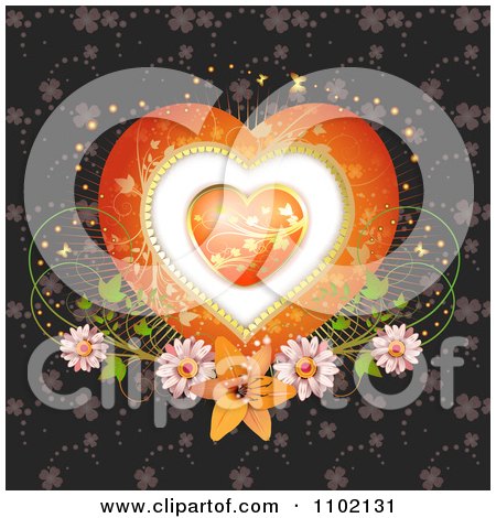 Clipart Heart Inside A Heart With Clovers Butterflies And Flowers - Royalty Free Vector Illustration by merlinul