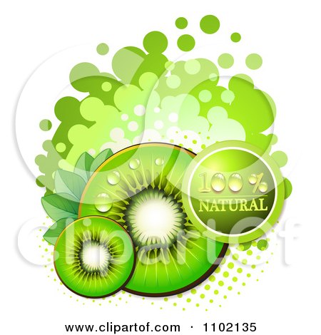 Clipart Bright Green Natural Kiwi Slices Over Halftone And Circles On White 1 - Royalty Free Vector Illustration by merlinul
