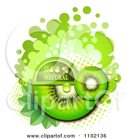 Clipart Bright Green Natural Kiwi Slices Over Halftone And Circles On White 2 - Royalty Free Vector Illustration by merlinul