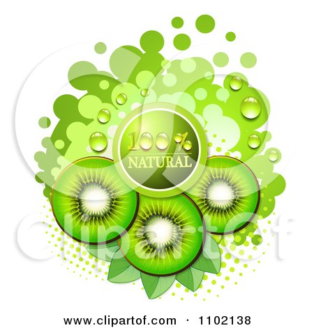 Clipart Bright Green Natural Kiwi Slices Over Halftone And Circles On White 3 - Royalty Free Vector Illustration by merlinul