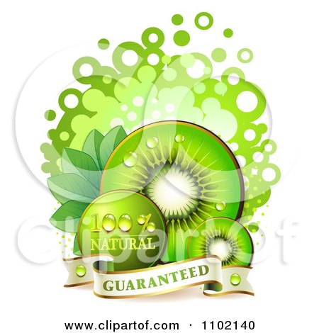 Clipart Bright Green Natural Kiwi Slices Over Halftone And Circles On White 4 - Royalty Free Vector Illustration by merlinul