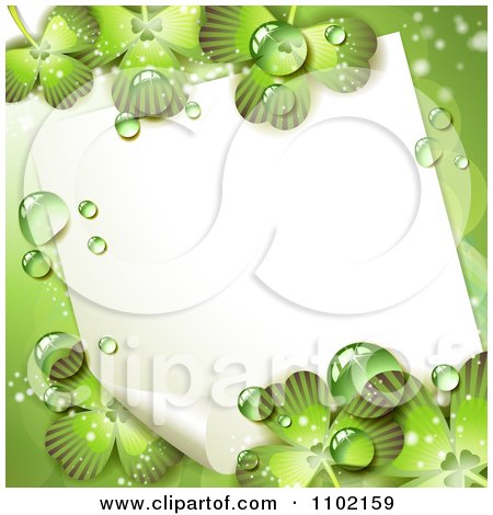 Clipart Blank Note And Dewy Shamrock St Patricks Day Background 2 - Royalty Free Vector Illustration by merlinul
