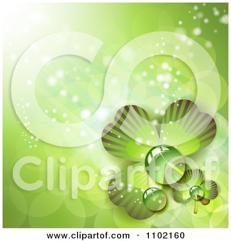Clipart St Patricks Day Background Of Dewy Green Shamrocks 1 - Royalty Free Vector Illustration by merlinul