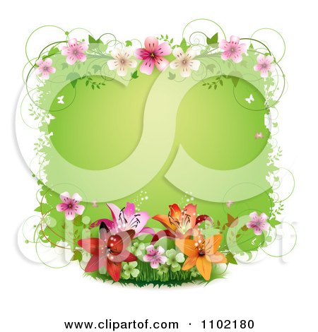 Clipart Blossom And Lily Frame Around Green - Royalty Free Vector Illustration by merlinul