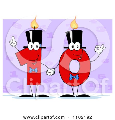 Clipart Red One And Zero Birthday Candles Holding Hands And Forming A 10 Over Purple - Royalty Free Vector Illustration by Hit Toon