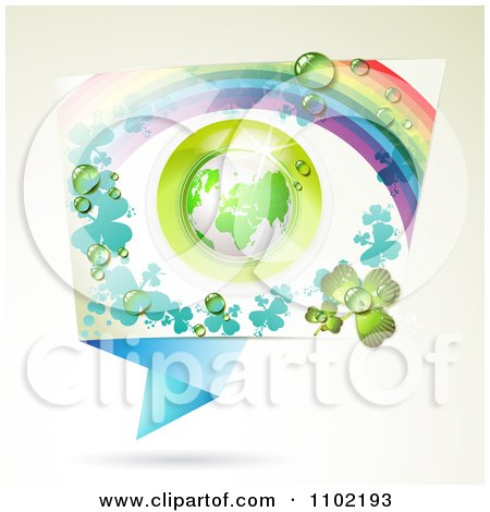 Clipart St Patricks Day Frame With Dewy Shamrocks A Globe And A Rainbow - Royalty Free Vector Illustration by merlinul