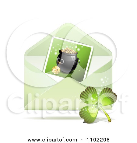 Clipart Pot Of Gold Photo In A St Patricks Day Greeting Envelope - Royalty Free Vector Illustration by merlinul
